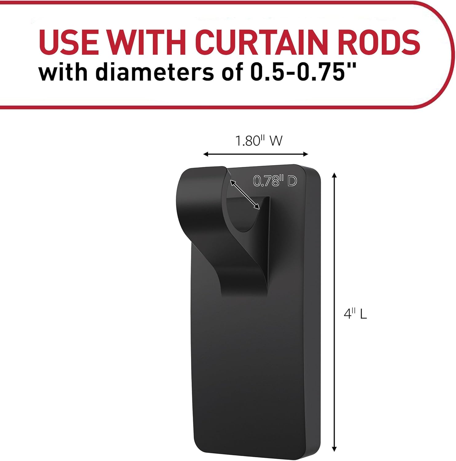 Command 10 lb Matte Black Curtain Rod Hooks. 2 Hooks and 4 Strips. No Drilling Back to School Dorm Organizers. Use with Rod Diameters 0.5-0.75 | 10 lb - Image 2