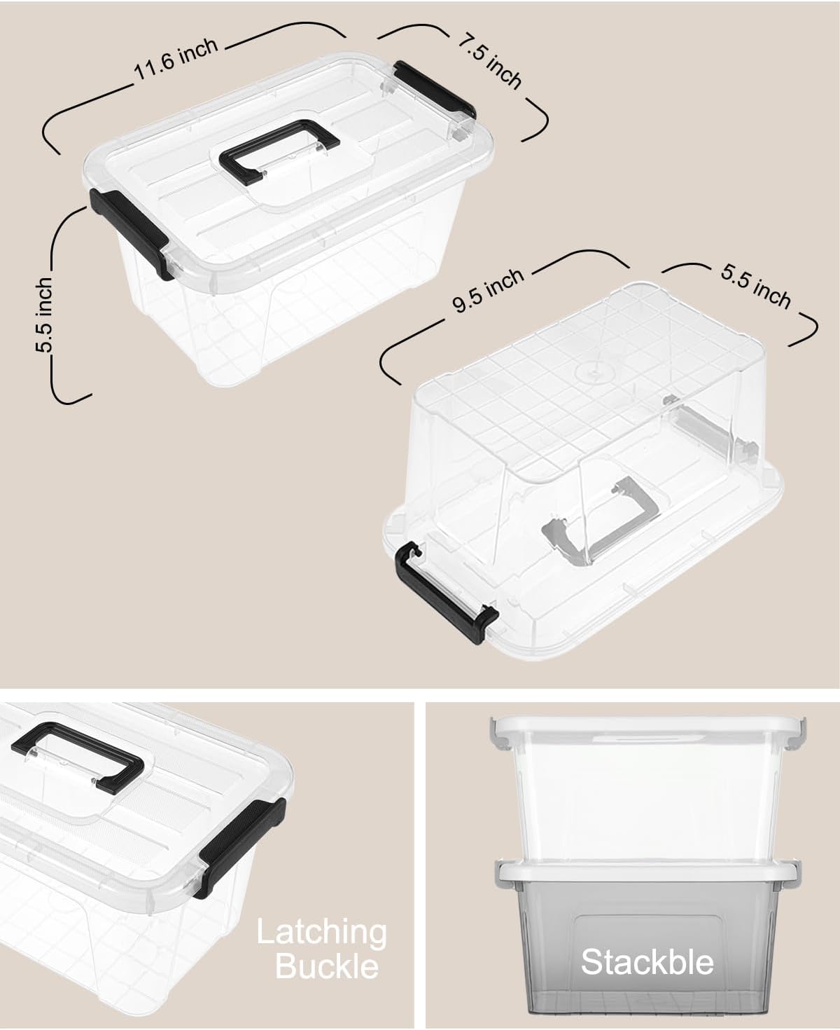 NUMIFUN 7Qt Plastic Storage Bins with Lids.6 Pack | Stackable organizing totes with buckle latches & handles.Dust-proof clear design for home office - Image 3