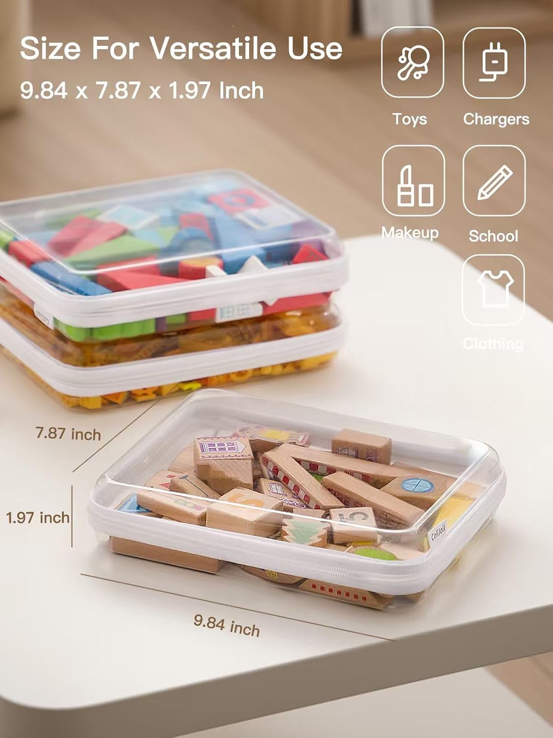 CoiiJoii 3PCS Large Clear Hard Shell Zippered Case. Diaper Bag Organizing Pouches. Waterproof Cosmetic Bag. Storage Organizer Bins. - Image 2