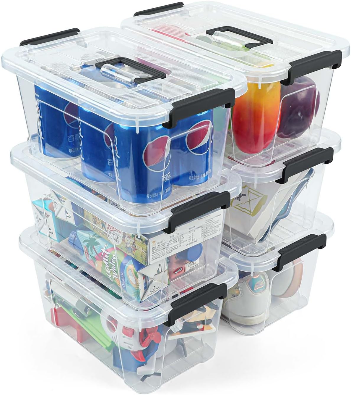 NUMIFUN 7Qt Plastic Storage Bins with Lids.6 Pack | Stackable organizing totes with buckle latches & handles.Dust-proof clear design for home office