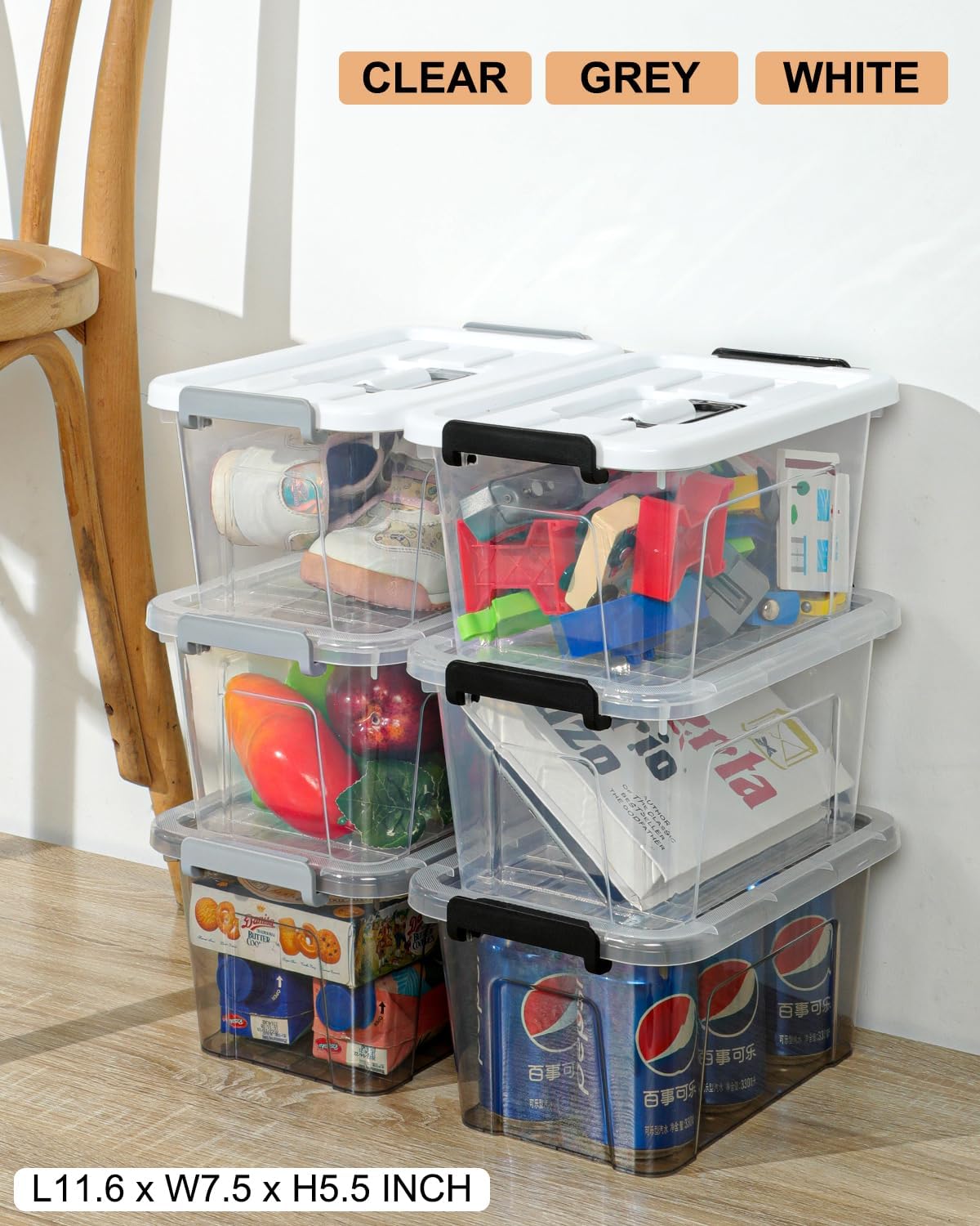 NUMIFUN 7Qt Plastic Storage Bins with Lids.6 Pack | Stackable organizing totes with buckle latches & handles.Dust-proof clear design for home office - Image 9