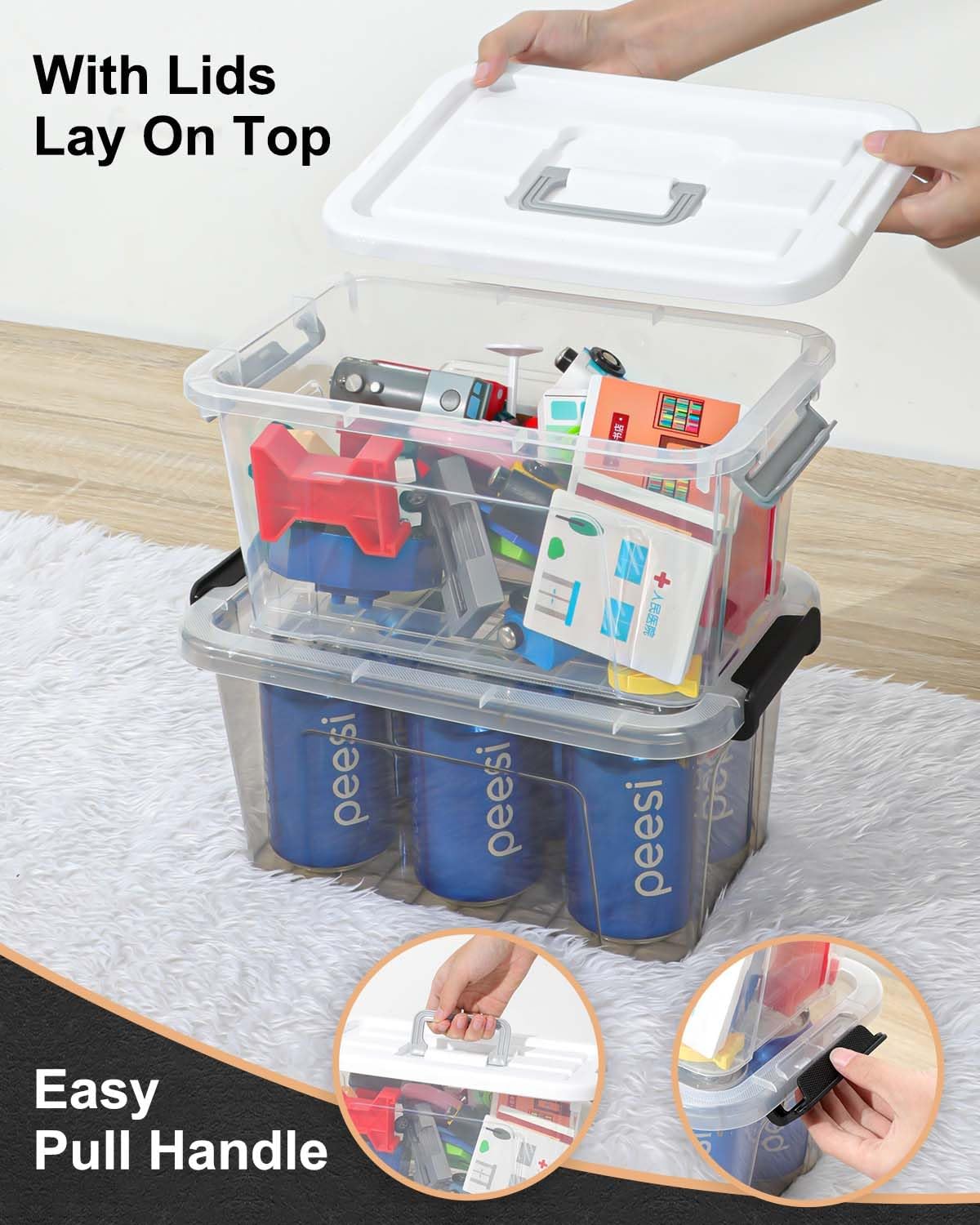 NUMIFUN 7Qt Plastic Storage Bins with Lids.6 Pack | Stackable organizing totes with buckle latches & handles.Dust-proof clear design for home office - Image 5