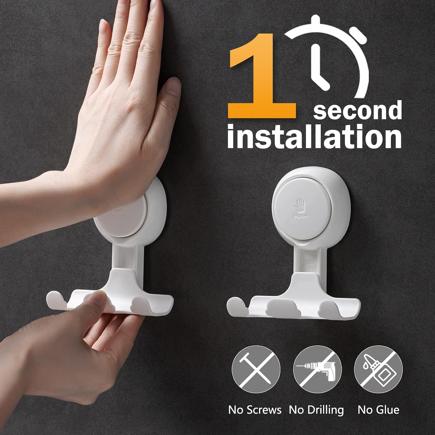LEVERLOC Razor Holder for Shower 2 Pack. Powerful Suction Cup Shower Hooks for Towel. Loofah. Razor. Squeegee. Damage-Free Wall Hooks. Shaver Holder for Bathroom. Easy to Install and Reuse. White - Image 3