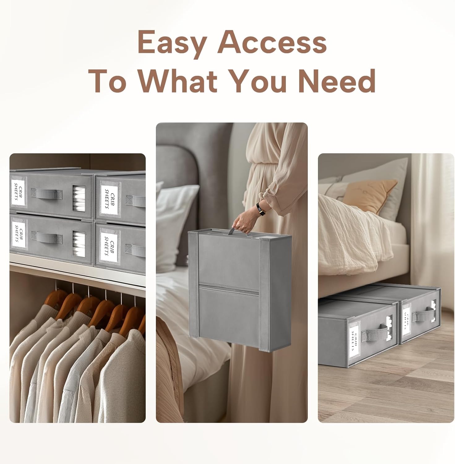 Criusia Bed Sheet Organizers and Storage. 6 Pack Foldable Linen Closet Organizer Box – Bedding Holder for Sheet Set (King/Queen Sizes). Duvet Covers. Blankets (Grey) - Image 7