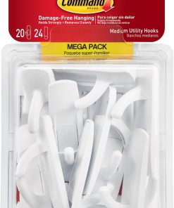 Command Medium Utility Hooks. 20 Hooks and 24 Strips. Damage-Free Hanging Wall Hook with Adhesive Strips. No Tools Great for Hanging Back to School Dorm Organizers. Holds up to 3 lb