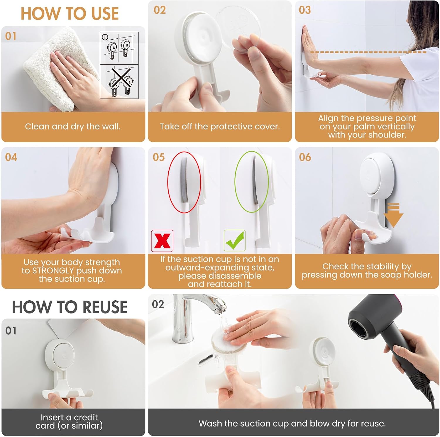 LEVERLOC Razor Holder for Shower 2 Pack. Powerful Suction Cup Shower Hooks for Towel. Loofah. Razor. Squeegee. Damage-Free Wall Hooks. Shaver Holder for Bathroom. Easy to Install and Reuse. White - Image 8