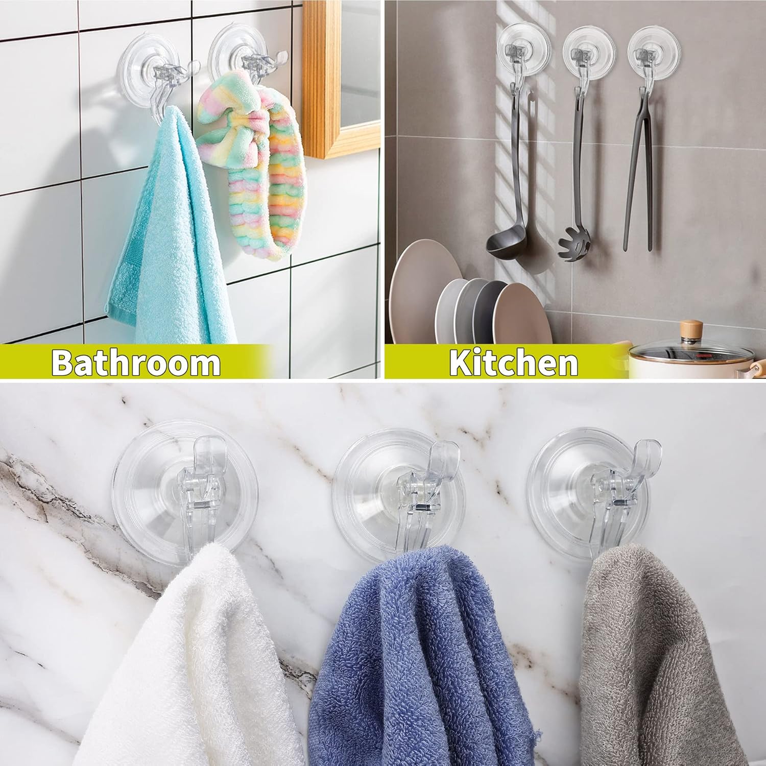 Antimbee 3 Pack Suction Cup Hooks. Clear Suction Cup Hanger. Removable Small Suction Cups for Shower. Bathroom. Glass. Door. Windows. Kitchen-Max Hanging up to 11 lbs on Smooth Surface - Image 4
